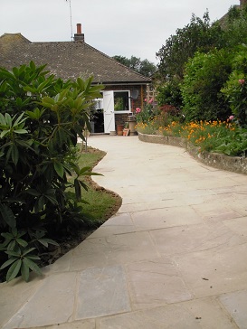 Curved Indian sandstone path